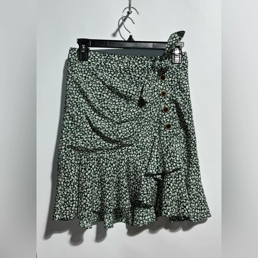 VERONICA BEARD Kaia Ruffle Women’s Floral Mini Skirt 100% Silk In Green Size‎ 0